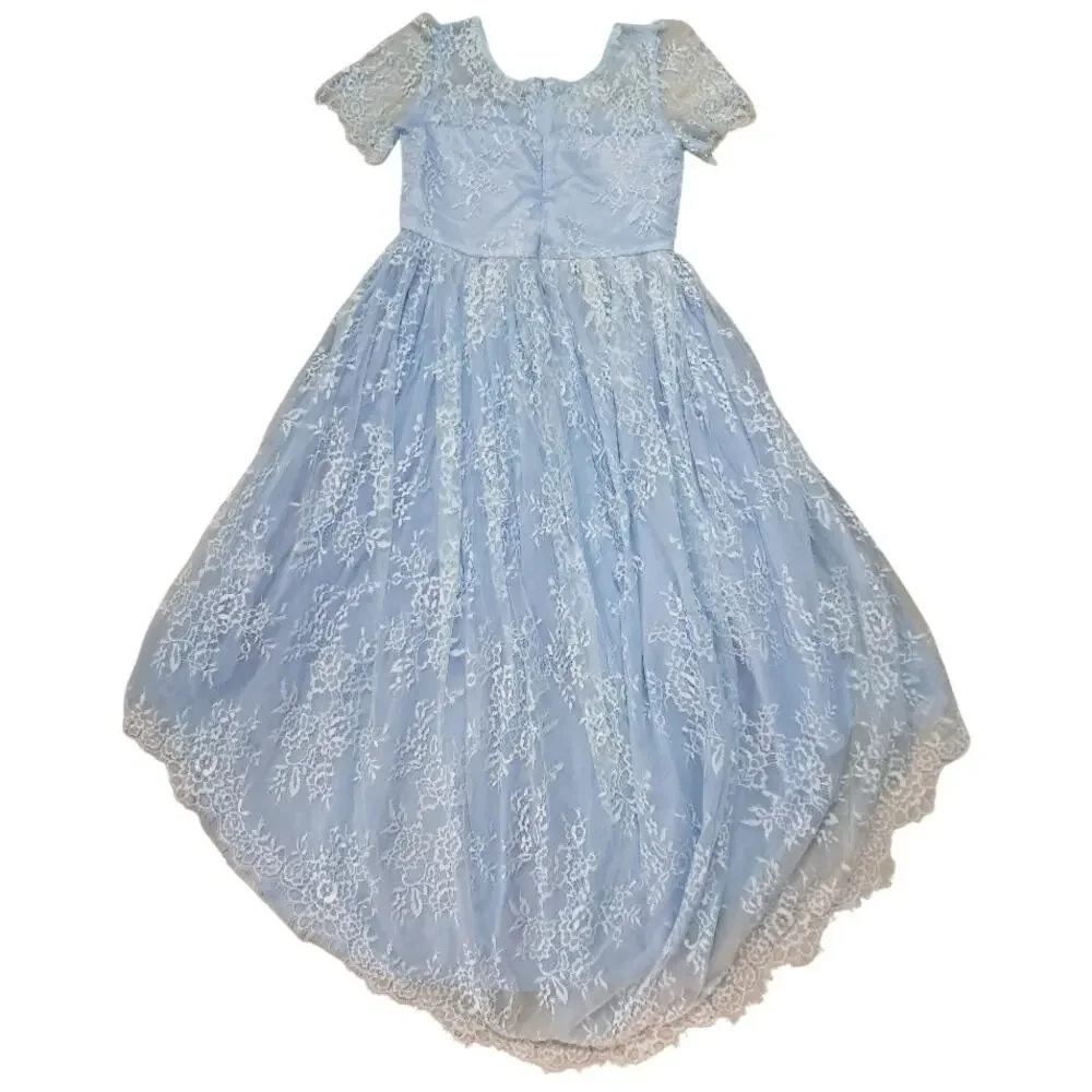 TRISH SCULLY Girls Blue Lace Party Dress Size 10 NWT Floral Special Occasion